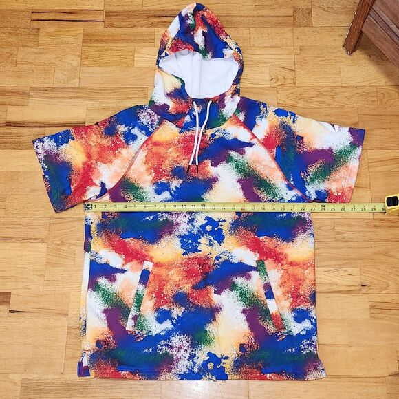 Reebok Multicolored Short Sleeve Pull Over Hoodie Sweatshirt Men Size L Cotton - Picture 10 of 10